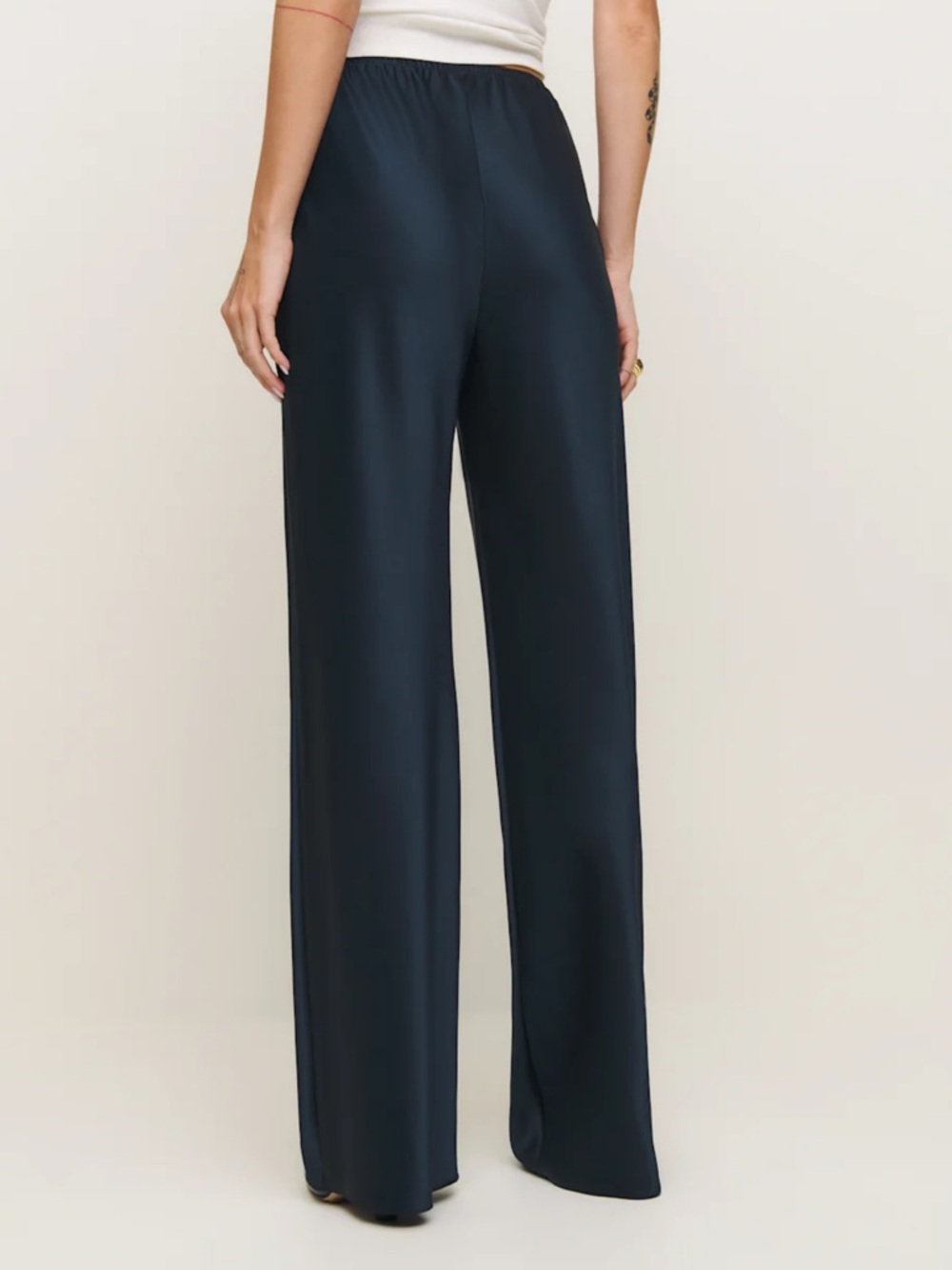 Reformation Gale Satin Mid Rise Bias Pant Black